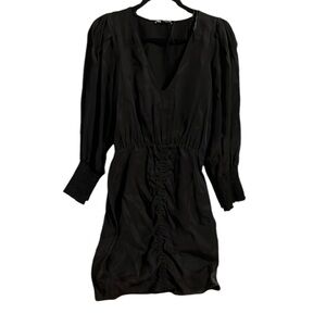 NWT Zara Black Ruched Puff Sleeve Mini Dress, Size Small
